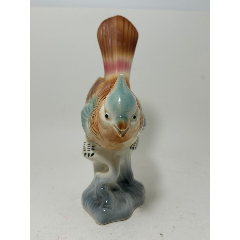 Vintage Porcelain Bird Figurine‎ Hand Painted Crested Bird Statue 8.25 Inch